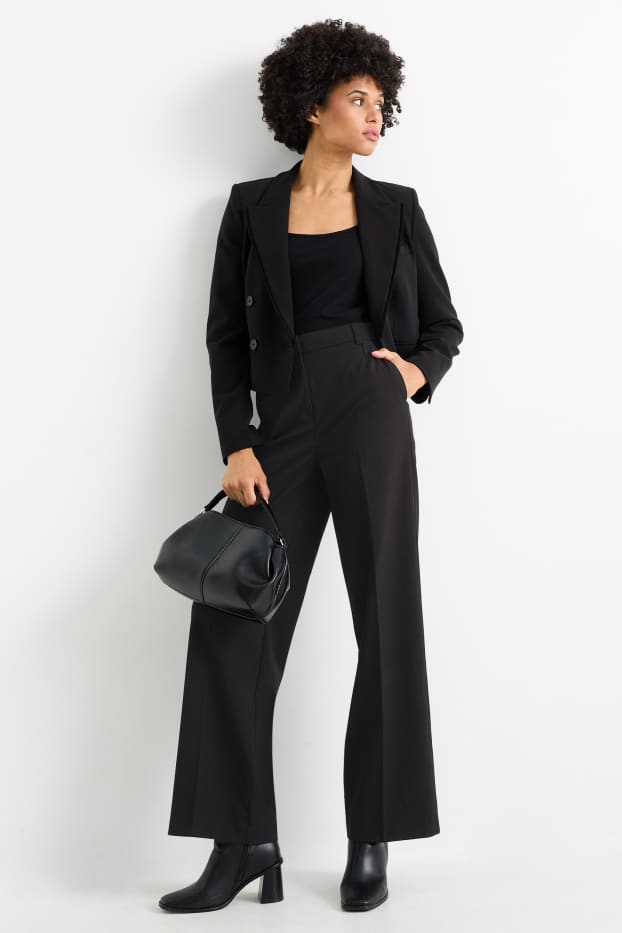 Dámské - Business kalhoty - high waist - wide leg - černá