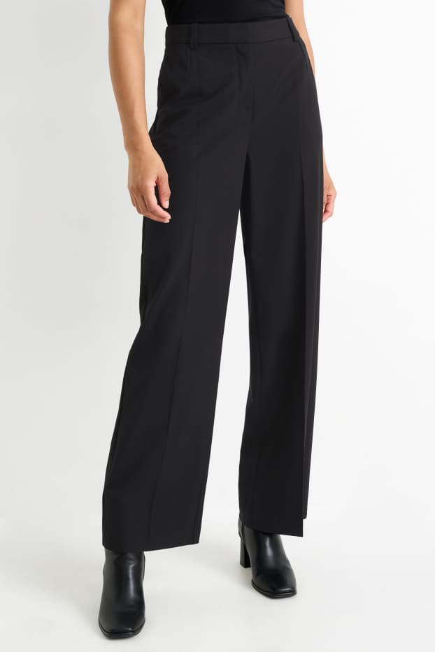Dámské - Business kalhoty - high waist - wide leg - černá
