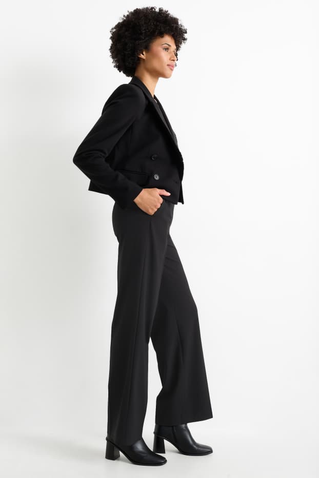 Dámské - Business kalhoty - high waist - wide leg - černá