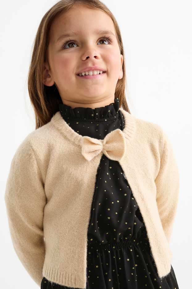 Kinder Mädchen - Set - Kleid, Strickjacke und Strumpfhose - 3 teilig - schwarz / beige