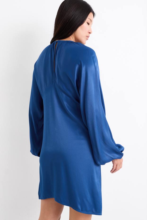 Femmes - Robe empire en satin, à manches ballons et dotée d'une découpe - bleu