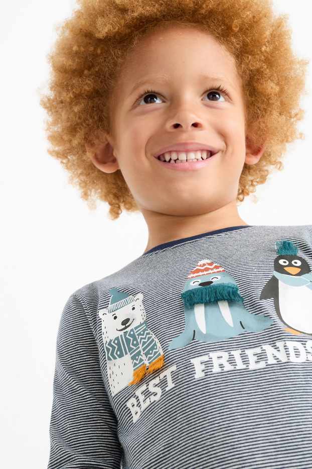 Bambini - Tricheco, orso polare e pinguino - maglia a maniche lunghe - a righe - blu scuro