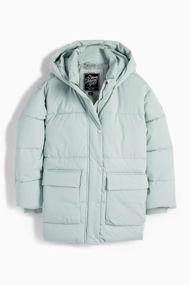 Kinder Mädchen - Steppjacke mit Kapuze - mintgrün