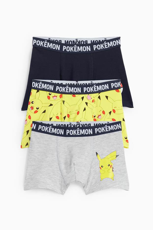 Copii - Băieți - Multipack 3er - Pokémon - Pikachu - boxeri - gri