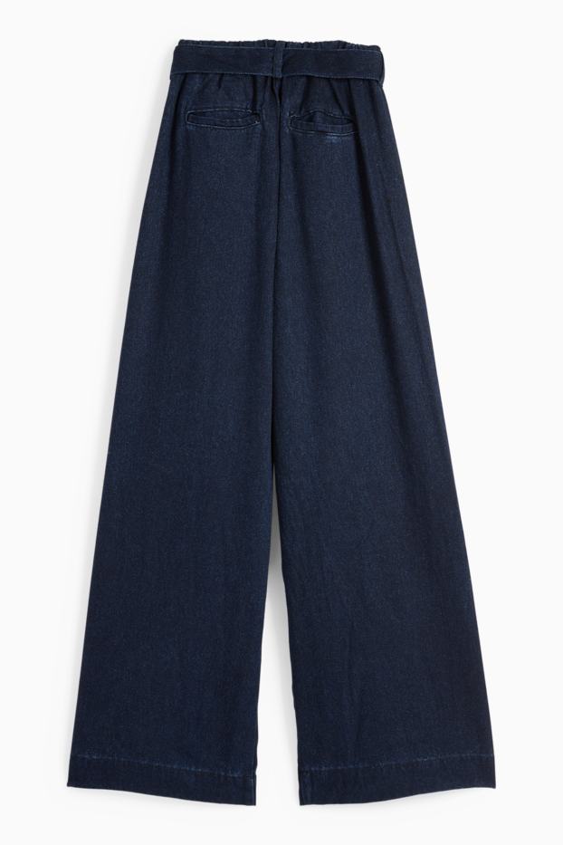 Dames - Wide leg jeans - high waist - donkerblauw