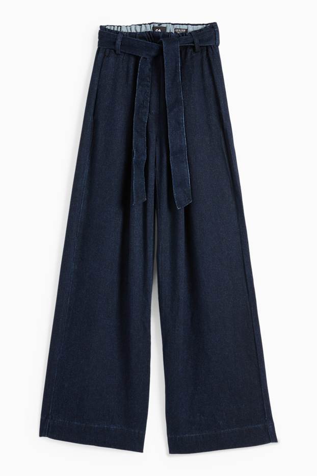 Dames - Wide leg jeans - high waist - donkerblauw
