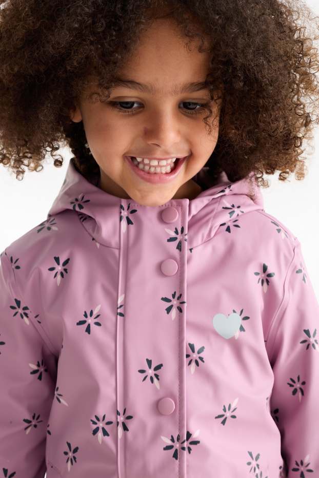 Kinder Mädchen - Blume - Regenjacke mit Kapuze - wasserdicht - rosa