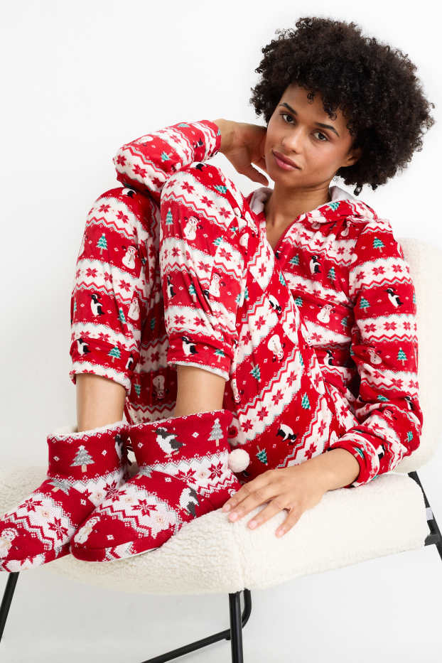 Dona - Sabatilles nadalenques d’estar per casa - estampades - vermell fosc