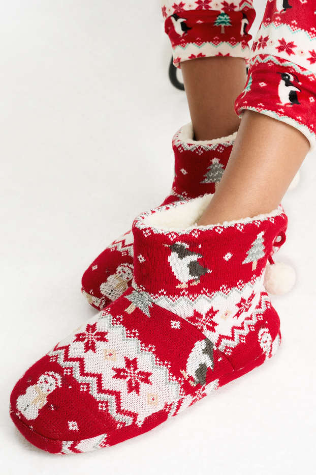 Dona - Sabatilles nadalenques d’estar per casa - estampades - vermell fosc