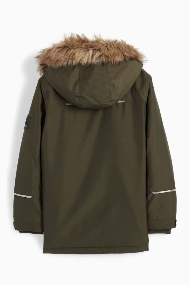 Bambini - Parka con cappuccio e inserto in ecopelliccia - inverno - impermeabile - verde scuro