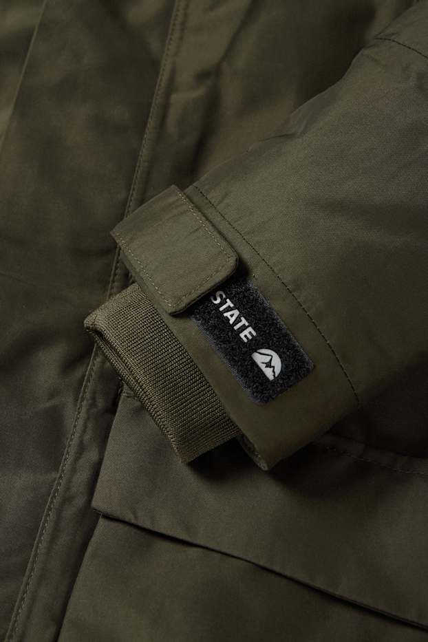 Bambini - Parka con cappuccio e inserto in ecopelliccia - inverno - impermeabile - verde scuro