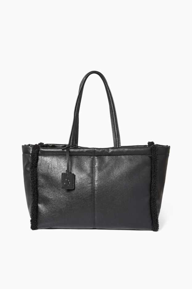 Damen - Großer Shopper - Lederimitat - schwarz