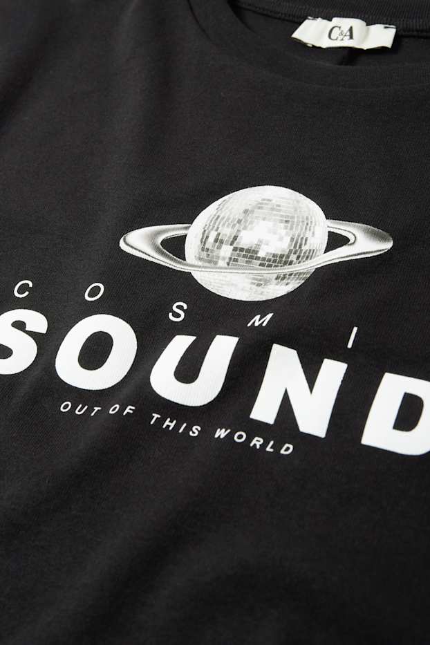 Dona - Samarreta crop de màniga curta - negre