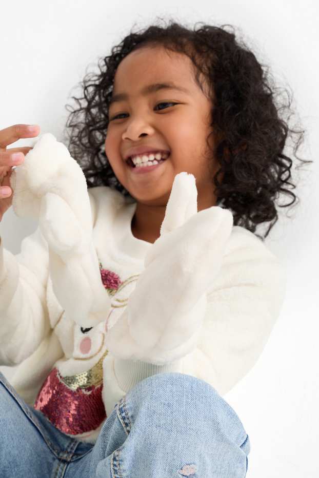 Enfants filles - Licorne - ensemble - sweat et moufles - deux pièces - blanc crème