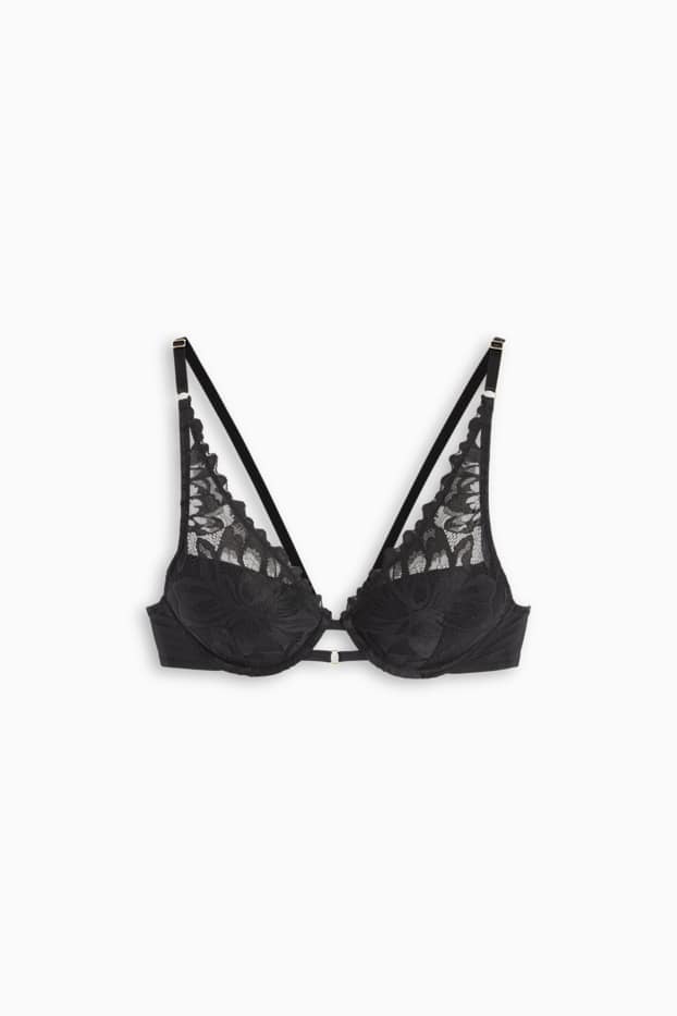 Femei - Sutien cu armătură - PLUNGE - vătuit - negru