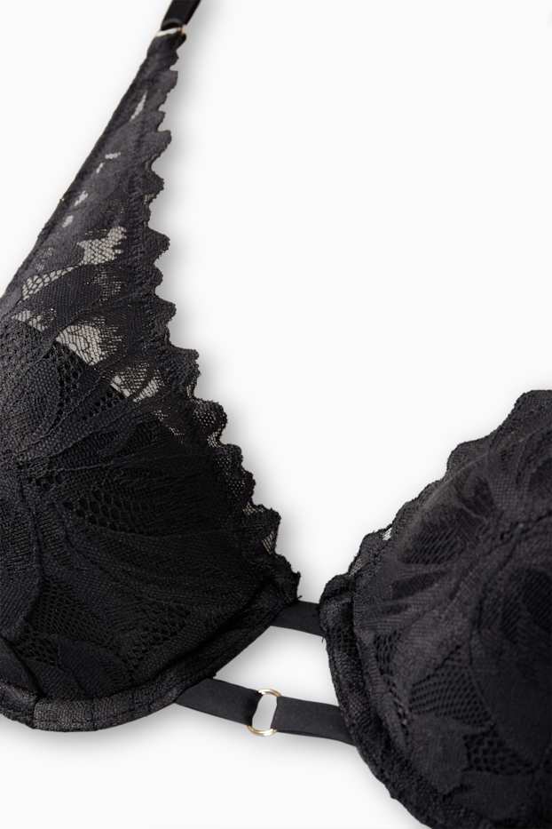 Femei - Sutien cu armătură - PLUNGE - vătuit - negru