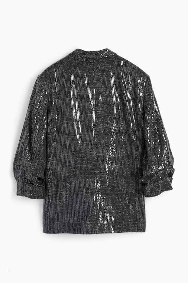 Women - Blazer - relaxed fit - shiny - dark gray