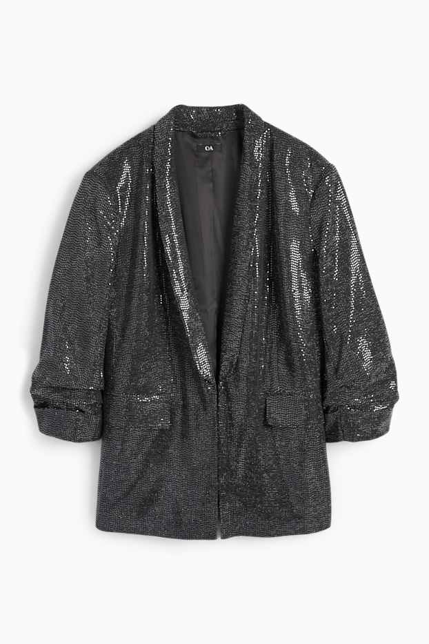 Women - Blazer - relaxed fit - shiny - dark gray