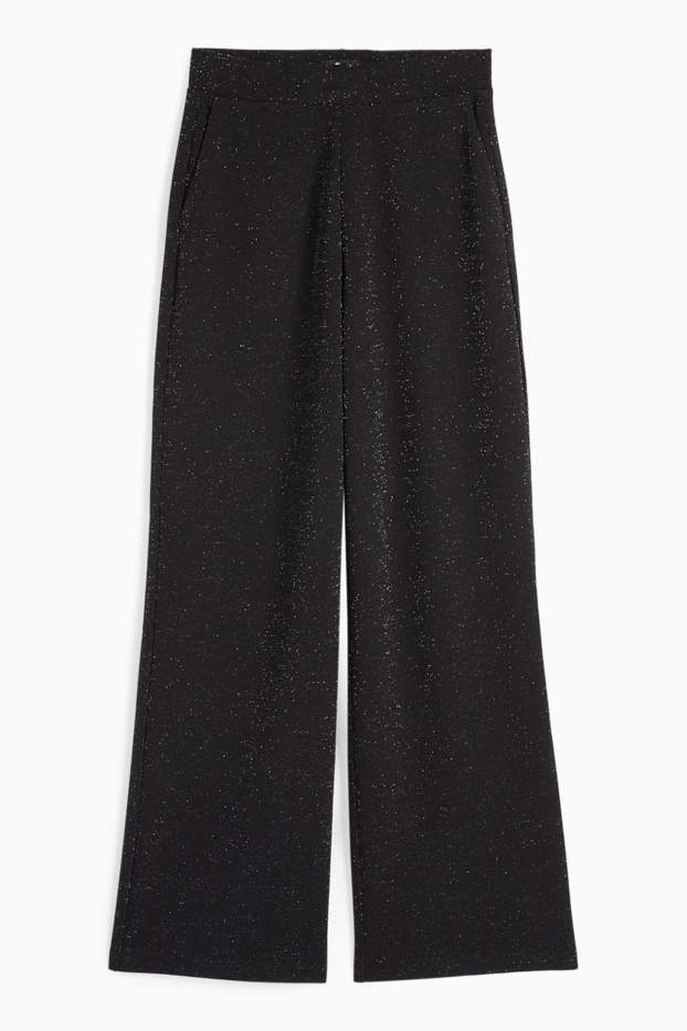 Damen - Jersey-Hose - Mid Waist - Wide Leg  - schwarz