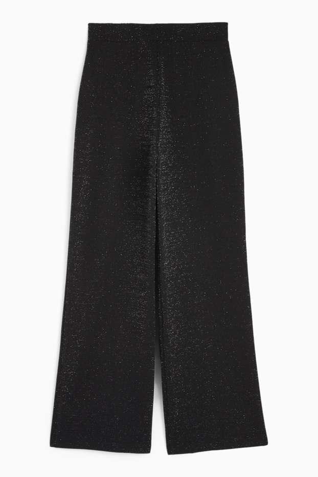 Damen - Jersey-Hose - Mid Waist - Wide Leg  - schwarz