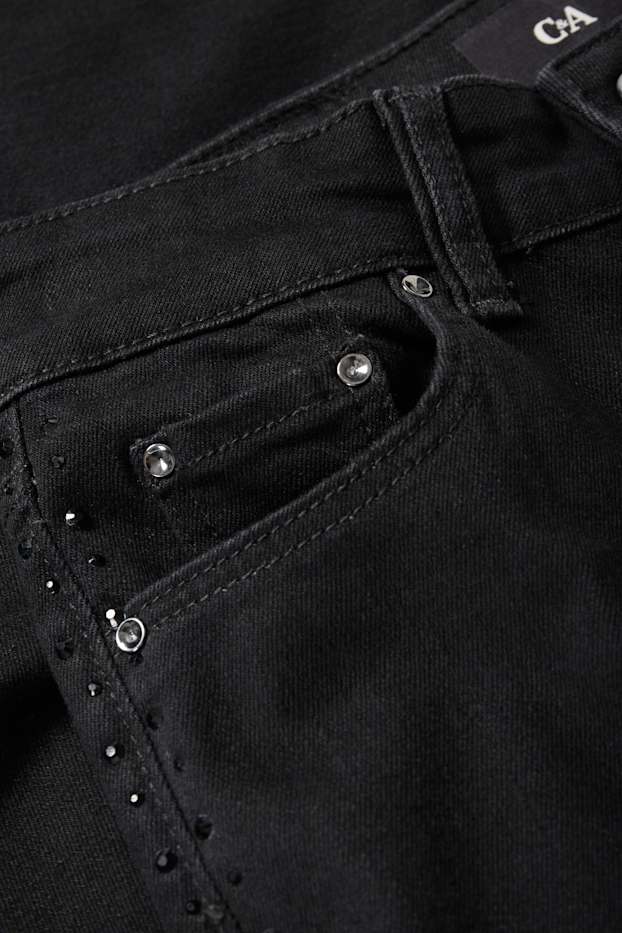 Femei - Straight jeans cu ștrasuri - talie medie - LYCRA® - negru