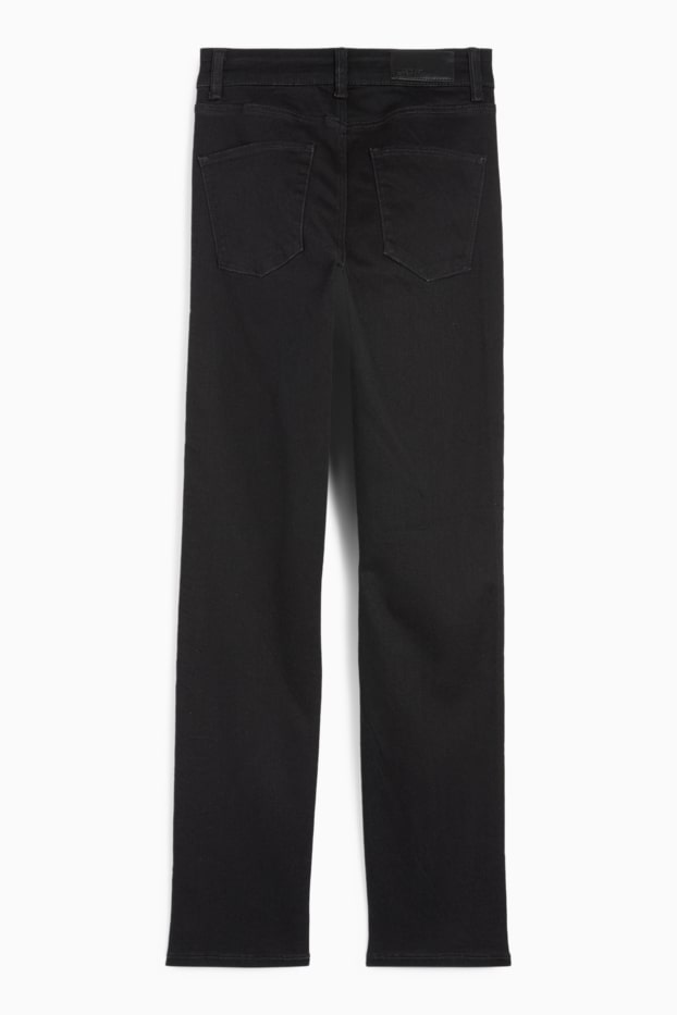 Femei - Straight jeans cu ștrasuri - talie medie - LYCRA® - negru