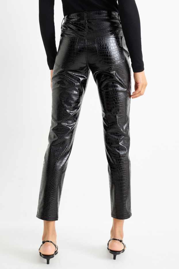 Damen - Hose - Mid Waist - Slim Fit - Lederimitat - schwarz