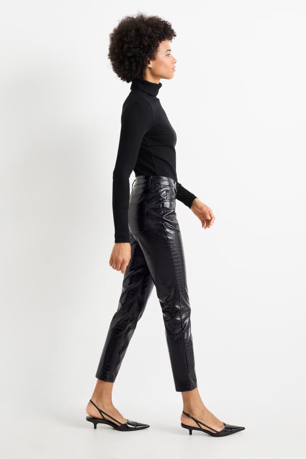 Damen - Hose - Mid Waist - Slim Fit - Lederimitat - schwarz