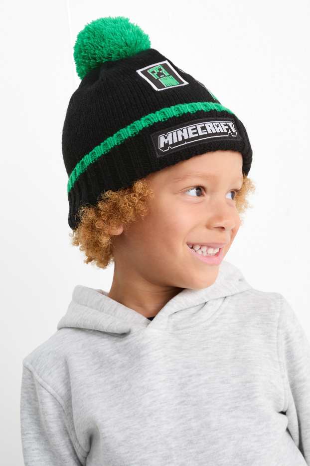 Kinderen: jongens - Minecraft - muts met pompon - zwart