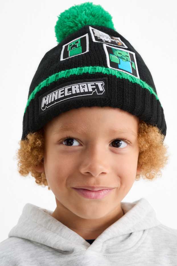 Kinderen: jongens - Minecraft - muts met pompon - zwart