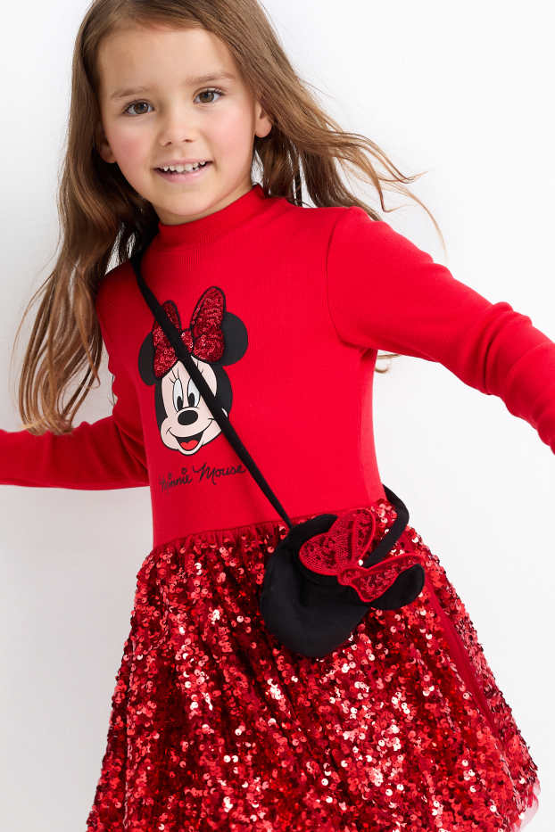 Bambine - Minnie - set - vestito e borsa - 2 pezzi - rosso scuro