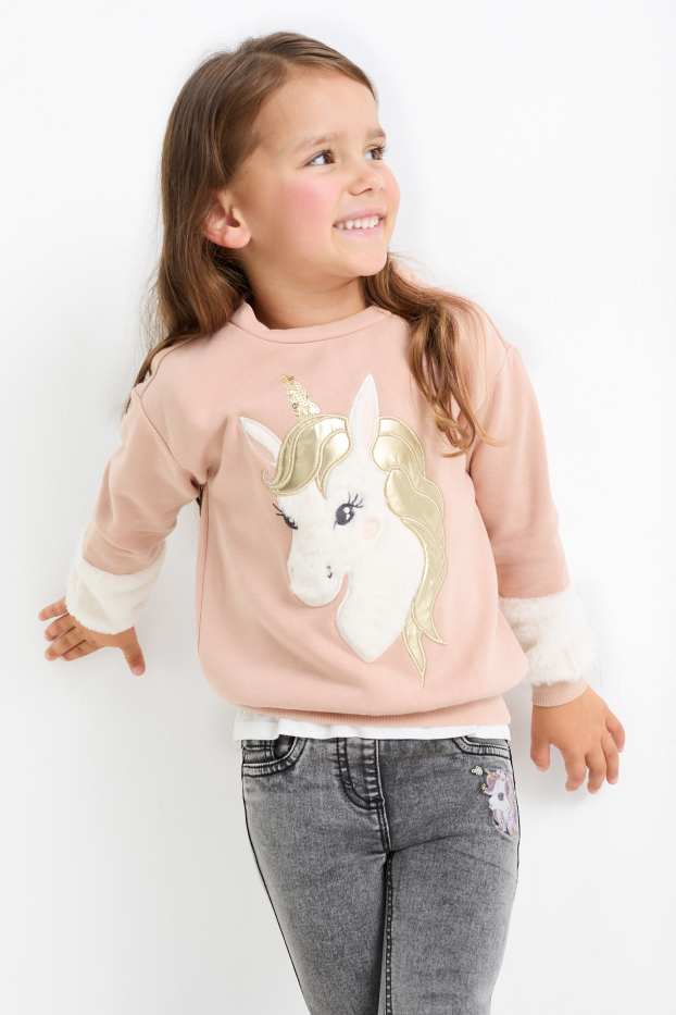 Niños: niñas - Unicornio - sudadera - rosa oscuro