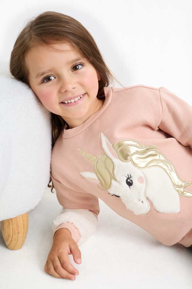 Niños: niñas - Unicornio - sudadera - rosa oscuro