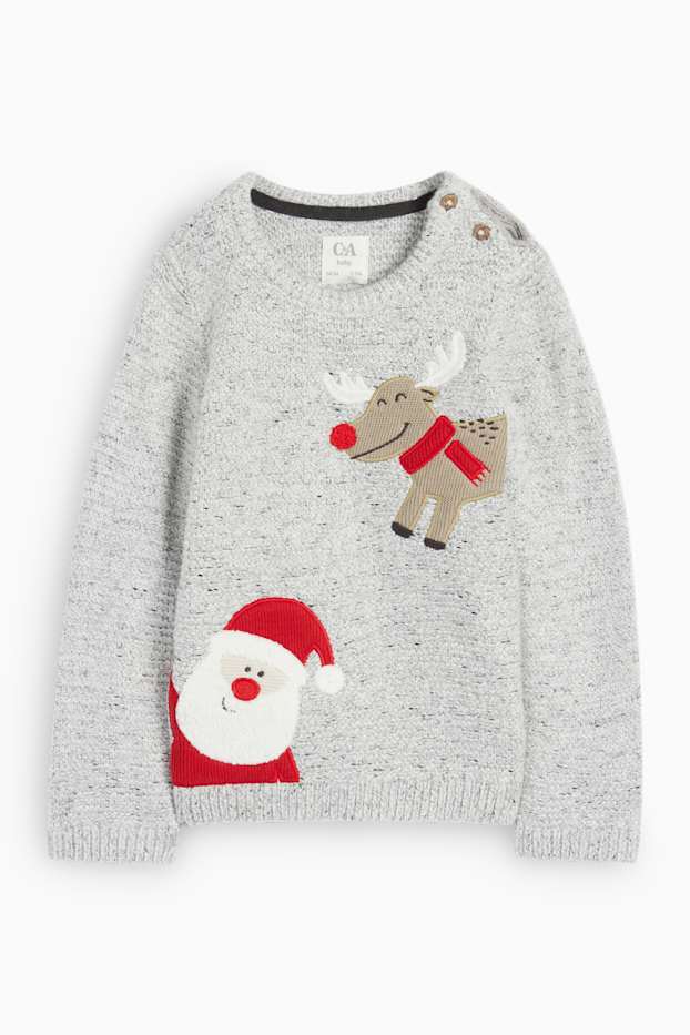 Baby Boys - Father Christmas and Rudolph - Christmas jumper - light gray