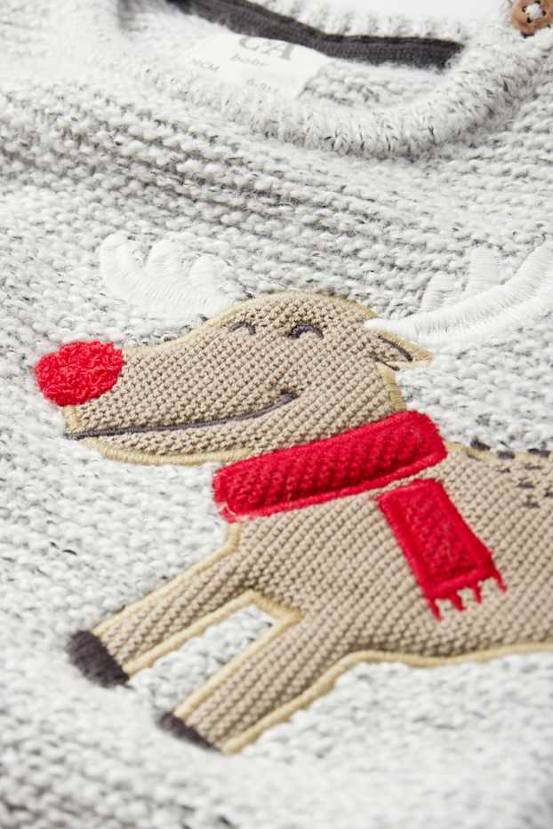 Baby Boys - Father Christmas and Rudolph - Christmas jumper - light gray