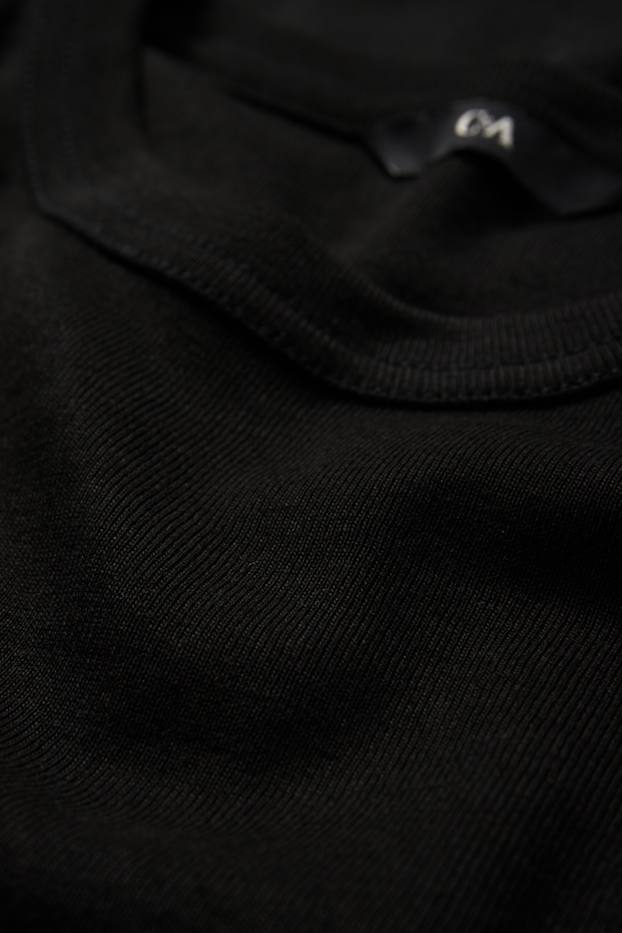 Hommes - T-shirt - slim fit - fines côtes - noir
