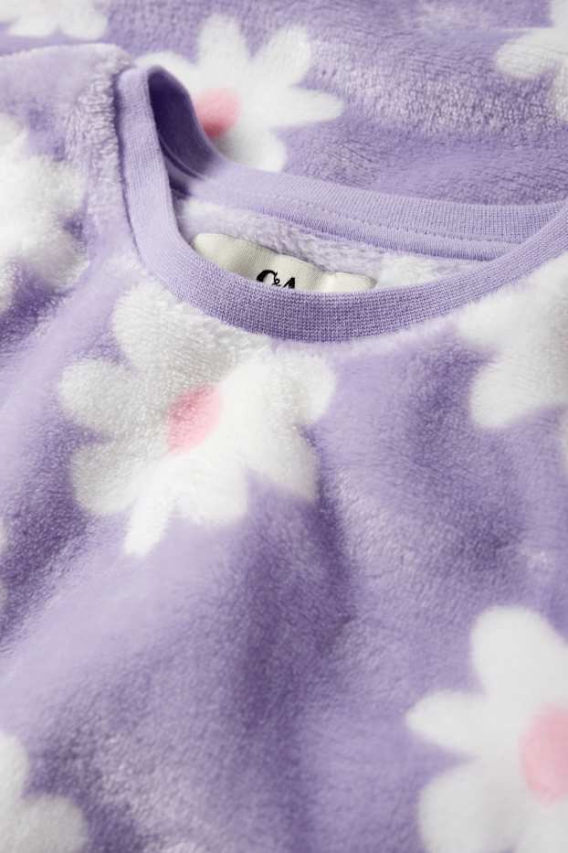 Copii - Fete - Pijama de iarnă - 2 piese - cu flori - violet deschis