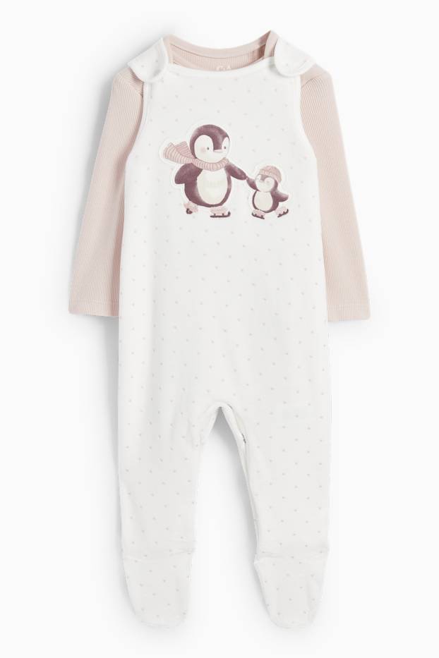 Nadó nena - Pingüí - conjunt de pijama d’una peça - 2 peces - rosa