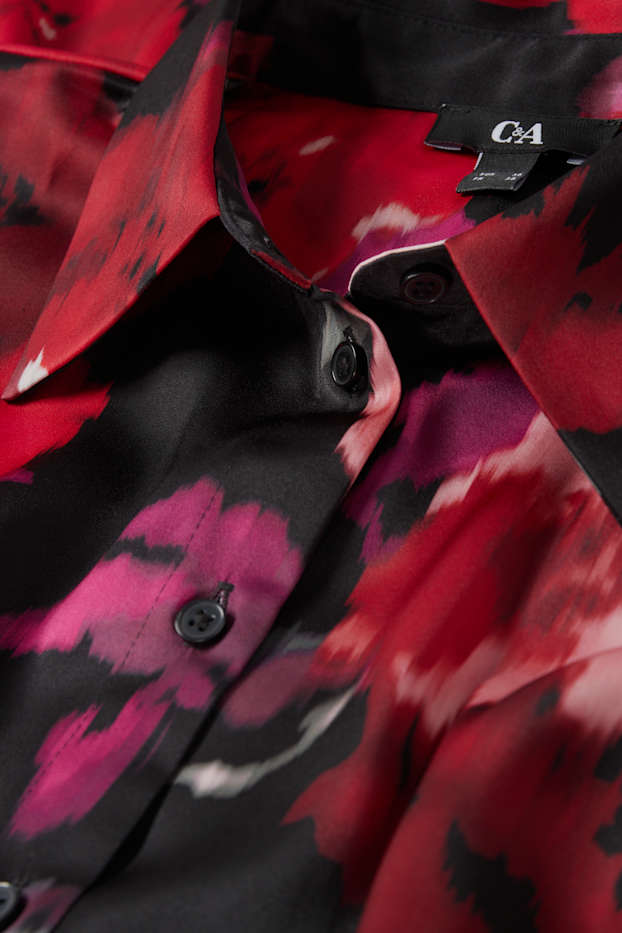 Damen - Blusenkleid - geblümt - schwarz