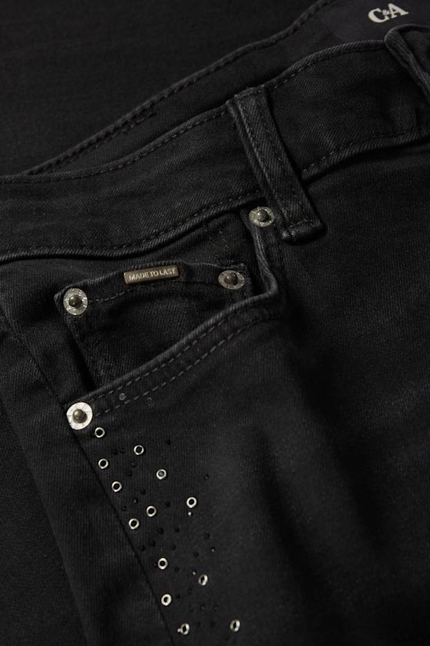 Damen - Bootcut Jeans mit Strasssteinen - Mid Waist - dunkeljeansgrau