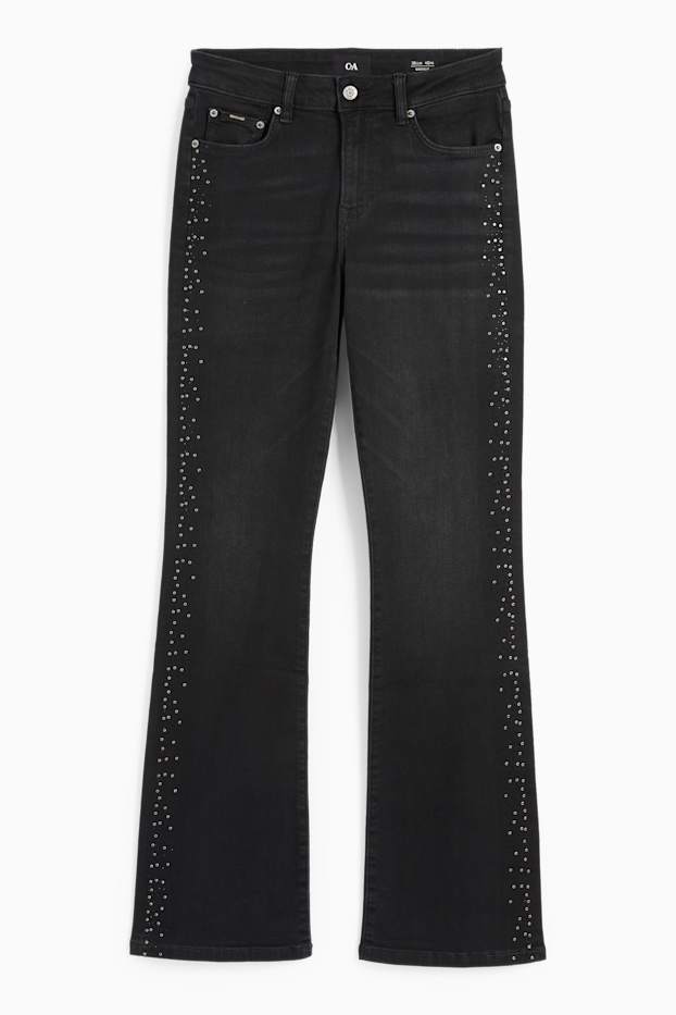 Damen - Bootcut Jeans mit Strasssteinen - Mid Waist - dunkeljeansgrau