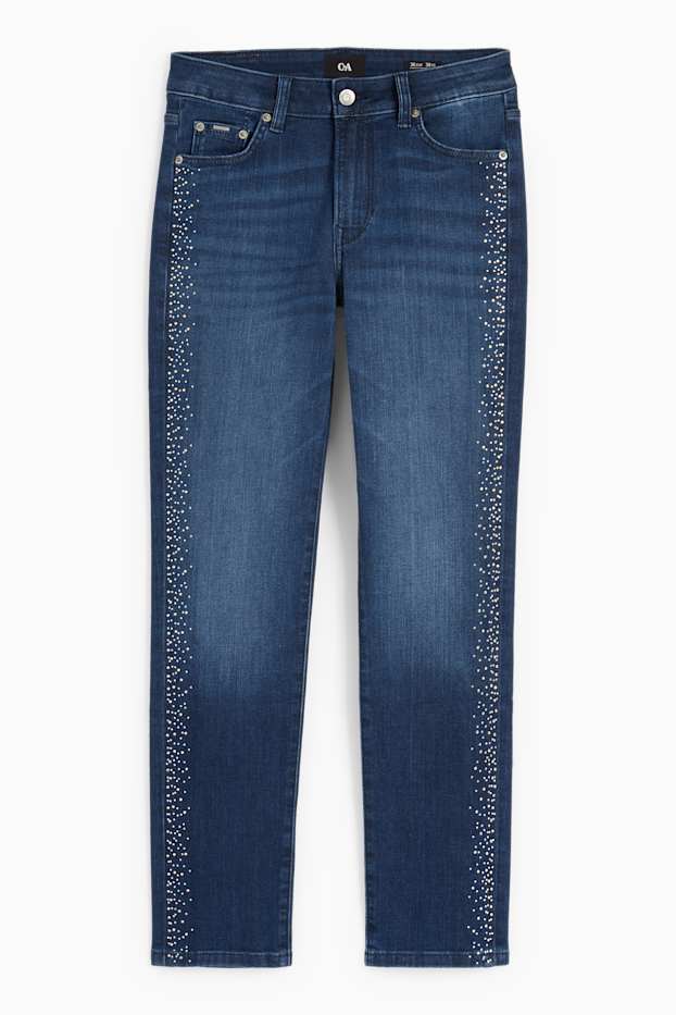 Femmes - Slim jean orné de strass - mid waist - jean bleu