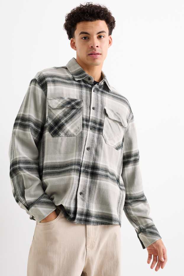 Home - Camisa de franel·la - relaxed fit - Kent - de quadres - gris