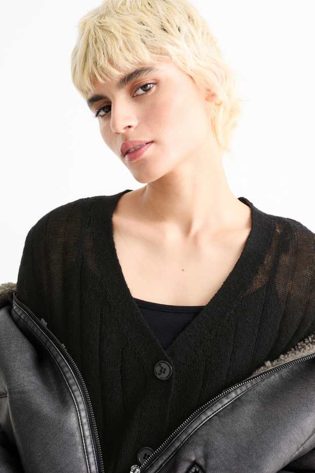 Dames - Kort vest - geribd - zwart