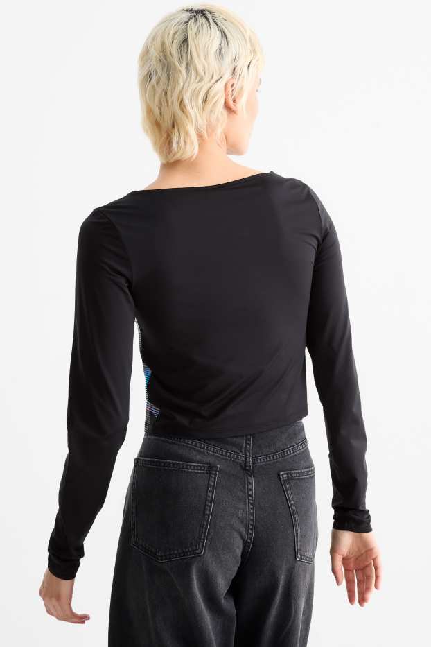 Damen - Crop Langarmshirt - schwarz