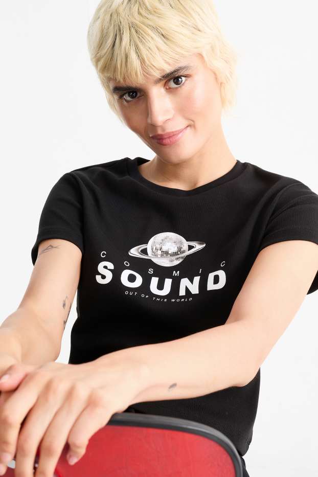 Dona - Samarreta crop de màniga curta - negre