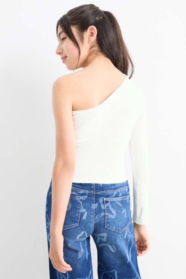 Bambine - Confezione da 2 - maglia a maniche lunghe - a costine - bianco / nero
