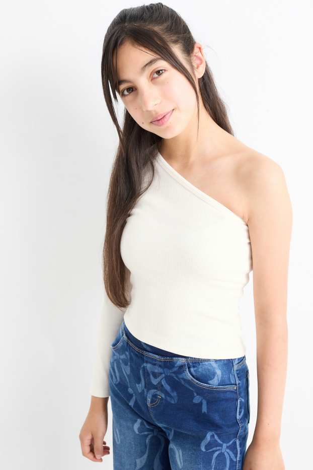 Bambine - Confezione da 2 - maglia a maniche lunghe - a costine - bianco / nero