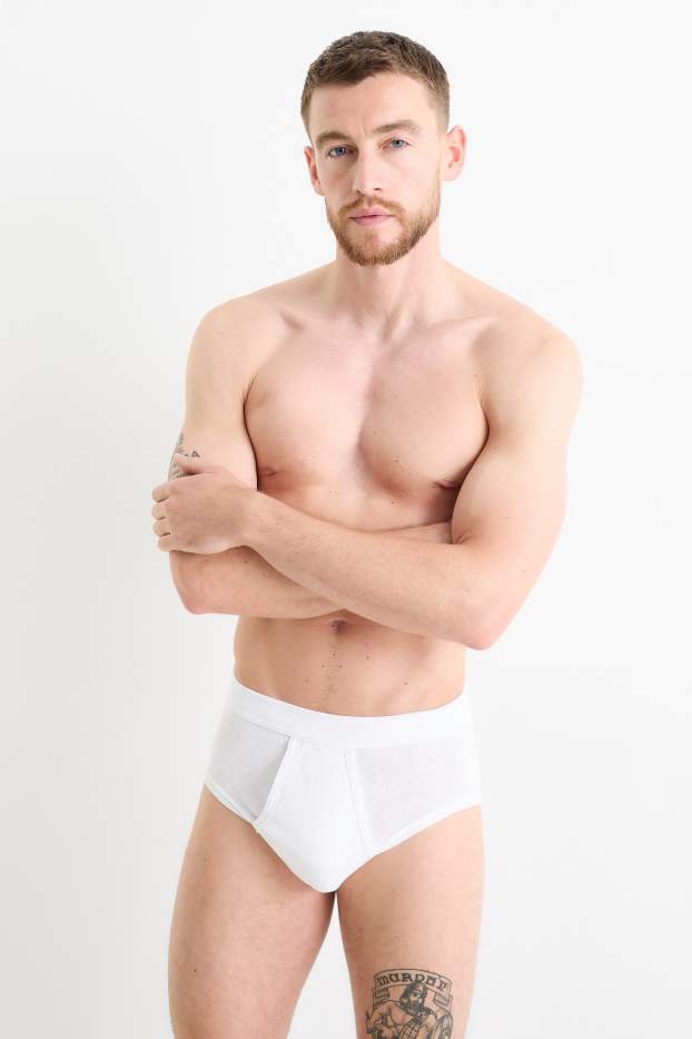 Hombre - Pack de 5 - calzoncillos con bragueta - canalé fino - blanco