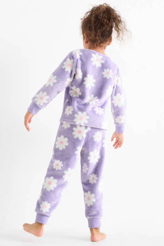 Copii - Fete - Pijama de iarnă - 2 piese - cu flori - violet deschis